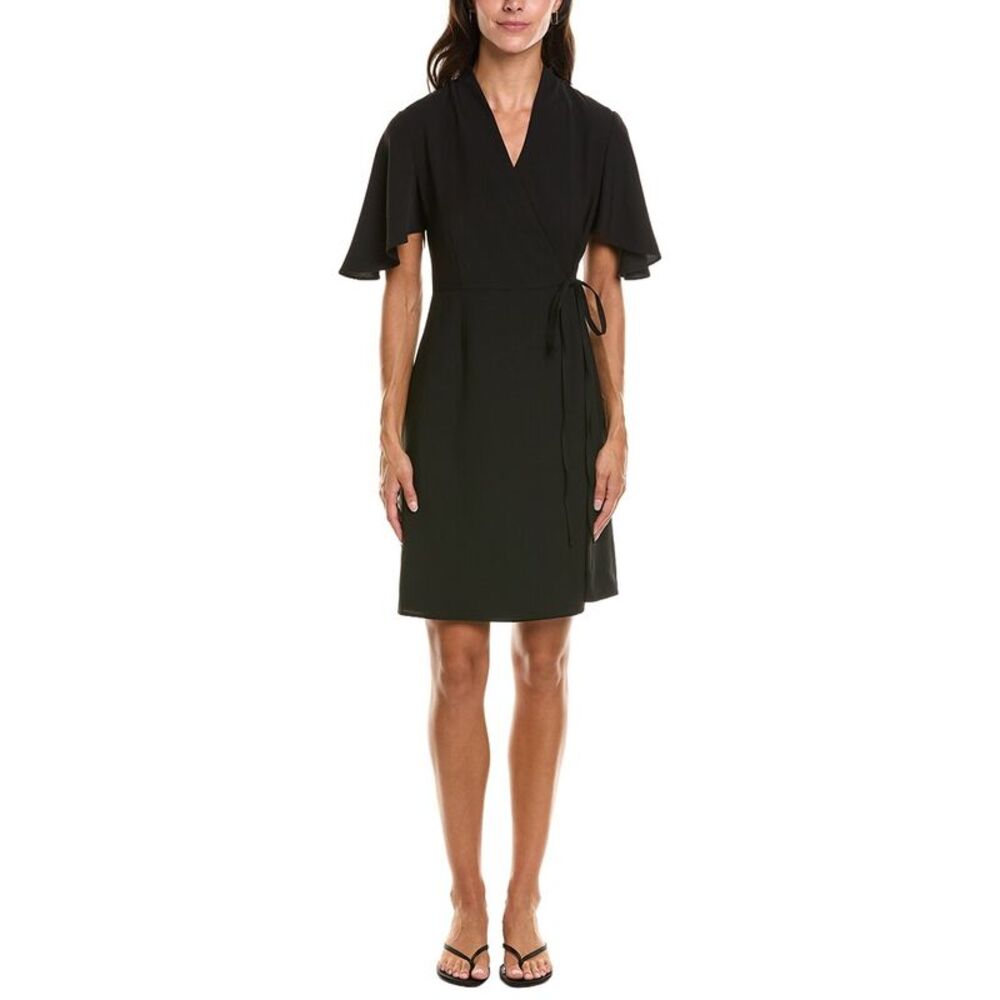 Ming Wang Womens Butterfly Sleeve Crepe De Chine Wrap Dress